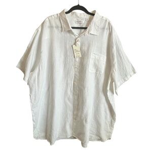 Caribbean Men's Isles of Sand White Linen Front Button Short Sleeve Shirt